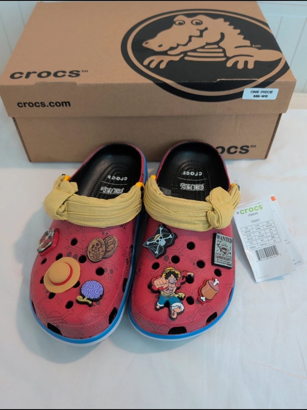 CROCS Kids Red & Yellow One Piece Clog with Blue Trim
